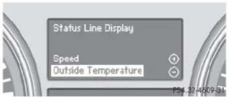 Mercedes-Benz ML 550 (2008) - Selecting display (digital speedometer or outside temperature) for status indicator - 1
