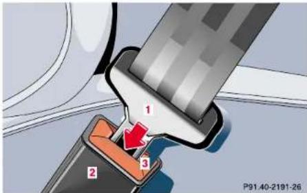 Mercedes-Benz E430 (2000) - Unfastening of seat belts - 1