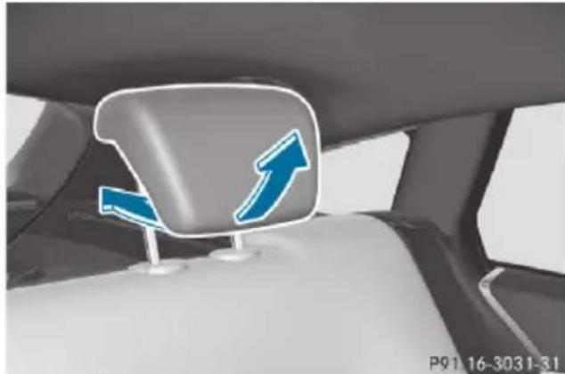Mercedes-Benz CLS (2016) - Adjusting the rear seat head restraint angle - 1