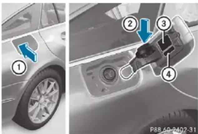 Mercedes-Benz CLS (2016) - Opening the fuel filler flap - 1