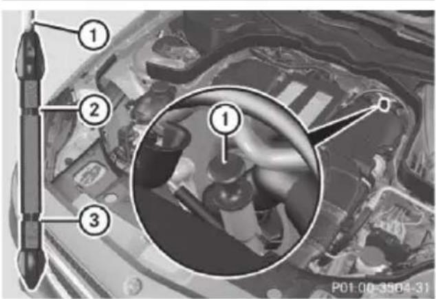 Mercedes-Benz CLS (2016) - Checking the oil level using the oil stick - 1