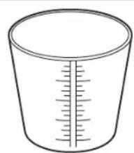 Diagram of a measuring cup with centimeter markings for measurement