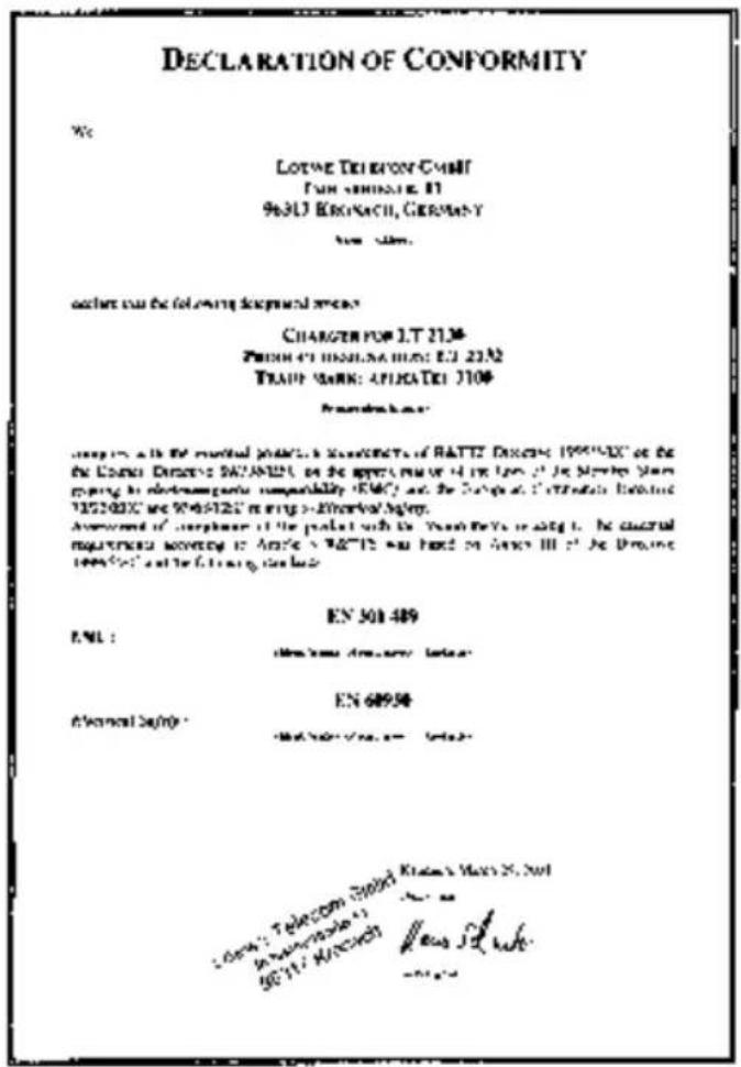LOEWE Alphatel 3100 de - Europäische Normenverträglichkeit - 1