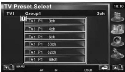 TV Preset Select TV1 Group1 3ch TV1 P1 3ch TV1 P1 4ch TV1 P1 6ch TV1 P1 53ch TV1 P1 82ch TV1 P1 69ch MANU AF IN LOUD