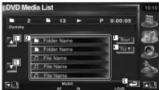 DVD Media List Dymmy 2 13 P 0:00:05 1 2 Folder Name 3 Root 4 Fol ↑ Folder Name File Name File Name File Name MUSIC AF IN LOUD