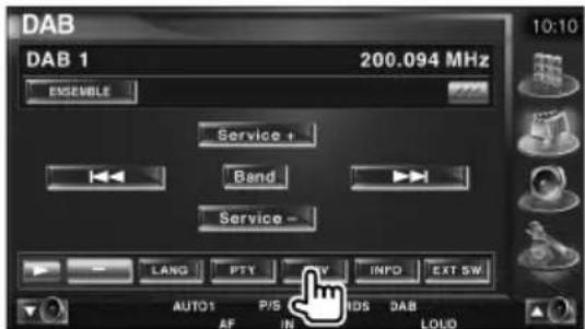 DAB DAB 1 200.094 MHz ENSEMBLE Service + Band Service - LANG PTY V INFO EXT SW AUTO1 P/S AF IN RDS DAB LOUD