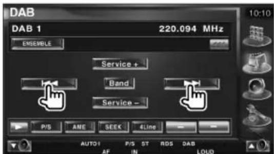 DAB DAB 1 220.094 MHz ENSEMBLE Service + Band Service - P/S AME SEEK 4Line AUTO1 P/S ST RDS DAB AF IN LOUD