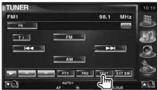 TUNER FM1 98.1 MHz PS TI FM AM PTY PRE TEXT EXT SW AUTO1 AF IN CLOUD