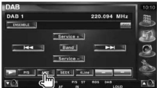 DAB DAB 1 220.094 MHz ENSEMBLE Service + Band Service - P/S 4/NE SEEK 4Line AF IN ROS DAB LOUD 10:10