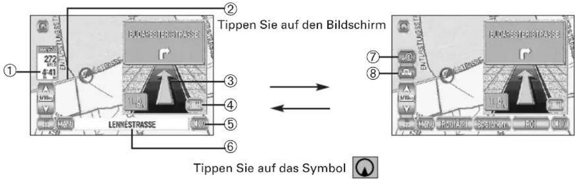Tippen Sie auf den Bildschirm ① ② BILNÉSTERSTRASSE 10.5 LENNÉSTRASSE 0490 ③ ④ ⑤ ⑥ ⑦ ⑧ BILNÉSTERSTRASSE 10.5 LENNÉSTERSTRASSE 10.5 MANO RONTAHL Speichern FOI UDO Tippen Sie auf das Symbol