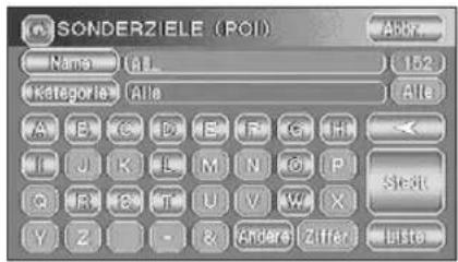 SONDERZIELE (POI) Name: (ALL) 152 Kategorie: (ALL) Alle A E C D E F G H H I J K L M N O P Sleit Q R G T U V W X Y Z I - & Andere Ziffer Uste