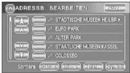ADRESSB. BEARBEITEN Stadtische Museen Heilbr EURO PARK ALTER PARK STAATLICHE MUSEEN Kassel COLOSSEO Sortiere (Datum) Name Entf Symbol