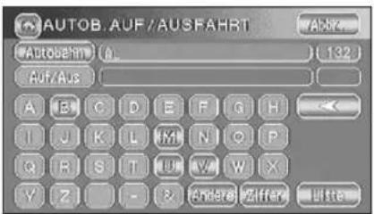AUTOB. AUF/AUSFAHRT Autobehm (A) Auf/Aus A E C D E F G H I J K L M N O P Q R S T U V W X Y Z - & Andere Ziffer Uttte