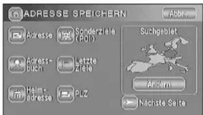 ADRESSE SPEICHERN Abbr.. Adresse Sønderziele (ROI) Sachgebiet Adress- buch Letzte Ziele Heim- adresse PLZ Ändern Nachste Seite