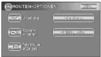 ROUTEN-OPTIONEN Abbr. Umgebung Bereichinen Routen- kriterien Zahlfrüge, abbr. Fah-troute anzeigen