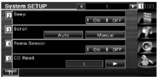 System SETUP Beep ON OFF Scroll Auto Manual Remo Sensor ON OFF CD Read 1