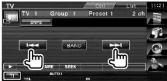 TV Ctrl List 11:21 TV 1 Group 1 Preset 1 2 ch SNPS I←← BAND →! AME SEEK TI TEL AUTO1 EN