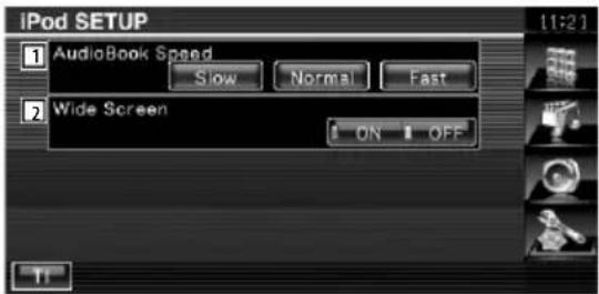 iPod SETUP 1 AudioBook Speed Slow Normal Fast 2 Wide Screen ON OFF TF