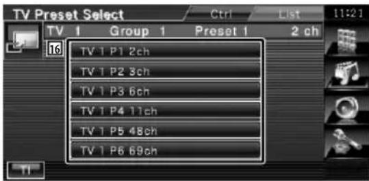 TV Preset Select Ctrl List 11:21 TV 1 Group 1 Preset 1 2 ch 16 TV 1 P1 2ch TV 1 P2 3ch TV 1 P3 6ch TV 1 P4 11ch TV 1 P5 48ch TV 1 P6 69ch