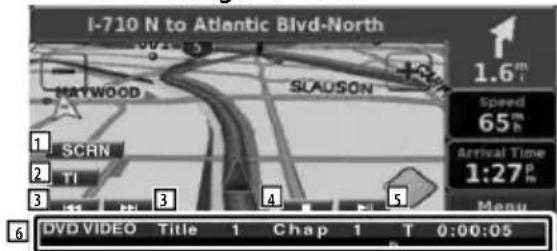 I-710 N to Atlantic Blvd-North MAYWOOD SLAUSON 1.6m Speed 65m Arrival Time 1:27m Menu SCRN TI 3 4 5 DVD VIDEO Title 1 Chap 1 T 0:00:05