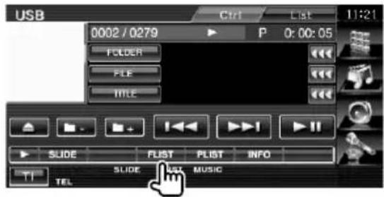 USB 0002 / 0279 P 0:00:05 FOLDER FILE TITLE SLIDE FLIST PLIST INFO T1 SLIDE MUSIC TEL