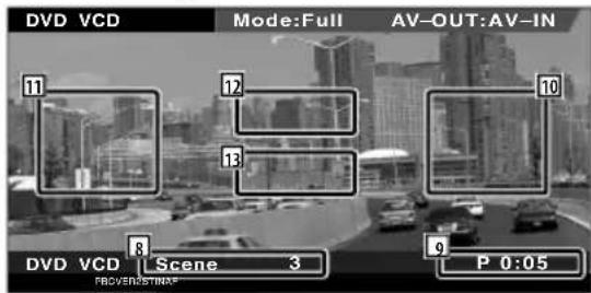 DVD VCD Mode:Full AV-OUT:AV-IN 11 12 13 10 DVD VCD Scene 3 P 0:05 FBOVER/STINAP