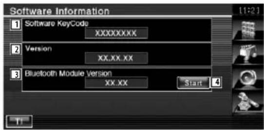 Software Information 1 Software KeyCode XXXXXXXXX 2 Version XX.XX.XX 3 Bluetooth Module Version XX.XX Start 4 T1