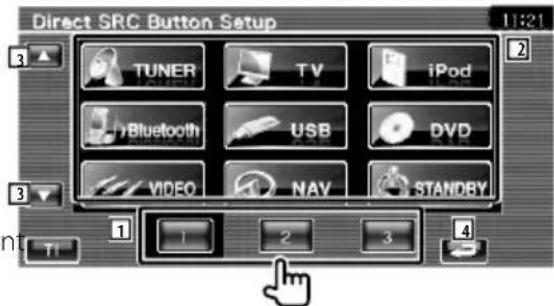 Direct SRC Button Setup 11:21 TUNER TV iPod Bluetooth USB DVD VIDEO NAV STANDRY 1 2 3 4 Ti