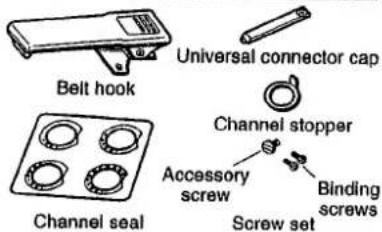 Belt hook Universal connector cap Channel stopper Channel seal Accessory screw Screw set Binding screws