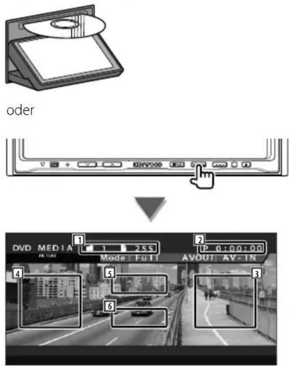 oder 1 2 3 4 5 6 DVD MEDIA 1 255 Mode: Full AVOUT: AV-IN DV0X90 KENVX90 IP: 0:00:00