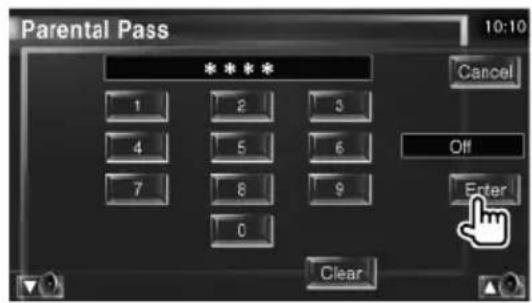 Parental Pass 10:10 **** 1 2 3 4 5 6 7 8 9 0 Clear Cancel Off Enter