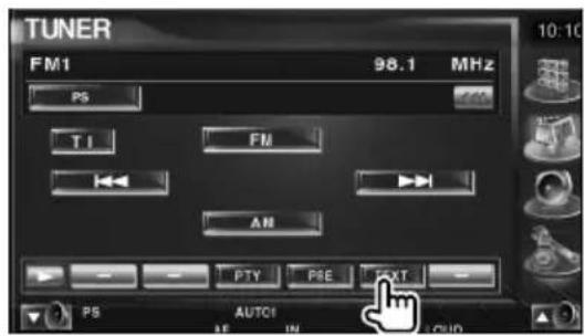 TUNER FM1 98.1 MHz PS TI FM AN PTY PSE TEXT PS AUTO! 10:10