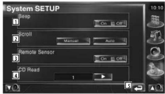 System SETUP Beep On Off Scroll Manual Auto Remote Sensor On Off CD Read 1 5 10-10