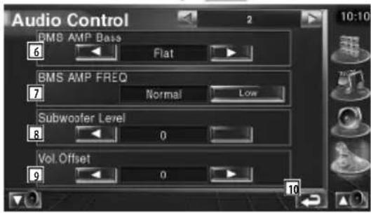 Audio Control BMS AMP Data 6 Flat BMS AMP FREQ 7 Normal.Low Subwoofer Level 8 0 Vol. Offset 9 0 10