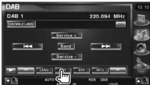 DAB DAB 1 220.094 MHz ENSEMBLE LABEL Service + Band Service - LANG SIN INFO AUTO ADJ IN ROS DAB 10:10