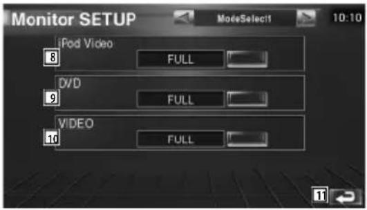 Monitor SETUP iPod Video 8 FULL DVD 9 FULL VIDEO 10 FULL 10:10 ModeSelect1