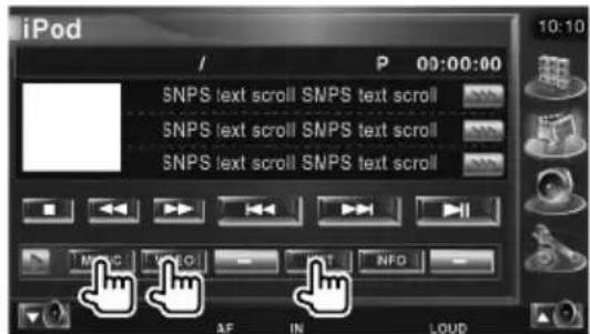 iPod SNPS text scroll SNPS text scroll SNPS text scroll SNPS text scroll SNPS text scroll SNPS text scroll 10:10 AF IN LOUD