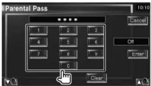 Parental Pass 10:10 **** 1 2 3 4 5 6 7 8 9 0 Clear Cancel Off Enter