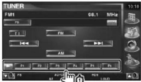 TUNER FM1 08.1 MHz PS T1 FM AM P1 P2 P3 P4 P5 P6 PS AUTO PD9 LOAD