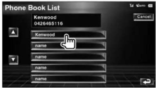 Phone Book List Kenwood 0426465116 Kenwood name name name name Cancel