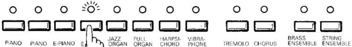 Piano PIANO E-PIANO JAZZ ORGAN FULL ORGAN HARPSI- CHORD VIBRA- PHONE TREMOLO CHORUS BRASS ENSEMBLE STRING ENSEMBLE