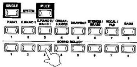 SINGLE SYSTEM MULTI PIANO E.PIANO 1 E.PIANO 2 / Mallet ORGAN / HARPSI DRAWBAR STRINOS / BRASS VOCAL / PAD BASS 1 2 3 4 5 6 7 8 BOUND SELECT 1 2 3 4 5 6 7 8