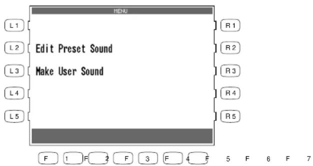 MENU Edit Preset Sound Make User Sound L1 R1 L2 R2 L3 R3 L4 R4 L5 R5 F 1 F 2 F 3 F 4 F 5 F 6 F 7