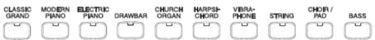 CLASSIC GRAND MODERN PIANO ELECTRIC PIANO DRAWBAR CHURCH ORGAN HARPSI-CHORD VIBRA-PHONE STRING CHOIR / PAD BASS