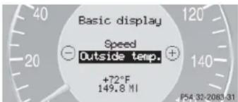 Mercedes-Benz CLK Coupe (2005) - Selecting display (speed display or outside temperature) for standard display - 1