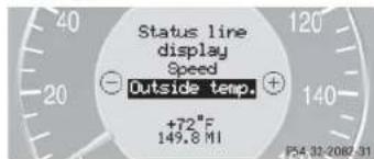 Mercedes-Benz CLK Coupe (2005) - Selecting display (speed display or outside temperature) for status indicator - 1