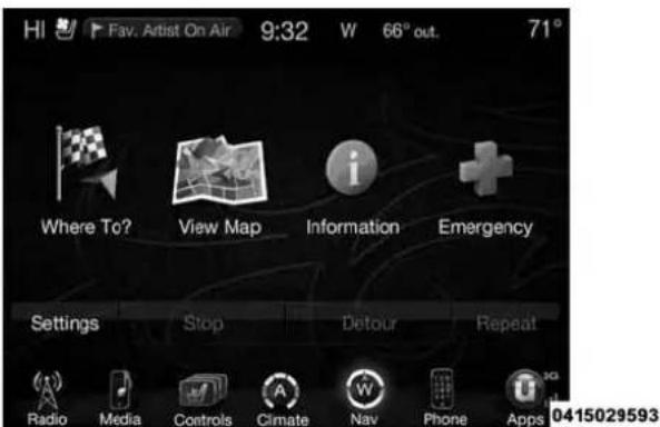 H! Fav. Artist On Air 9:32 W 66° out. 71° Where To? View Map Information Emergency Settings Stop Detour Repeat Radio Media Controls Climate Nav Phone Apps 0415029593