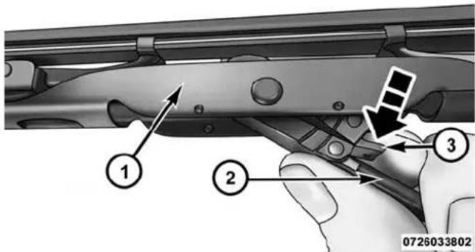 Technical diagram of a mechanical component with numbered parts and directional arrows indicating assembly or repair.