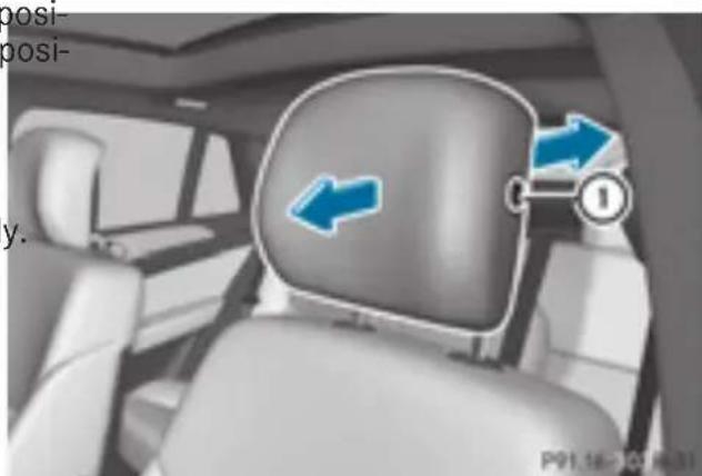 Mercedes-Benz GLE-Class AMG (2017) - Adjusting the front head restraints and-aft position - 1