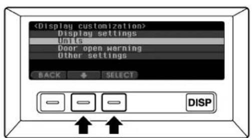 Display settings Units Door open warning Other settings BACK SELECT DISP